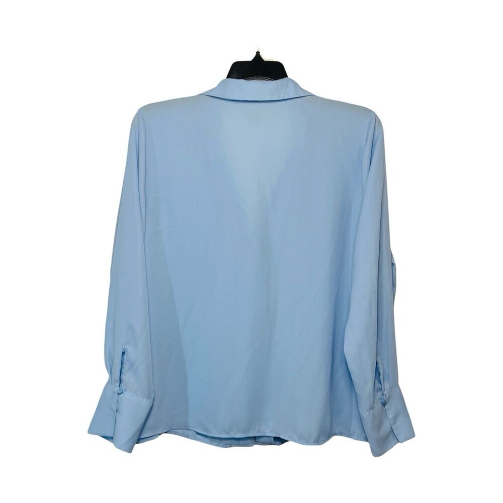 Worthington Womens XL Light Blue Semi Sheer Button Up Blouse Long Sleeve Career - Picture 5 of 8